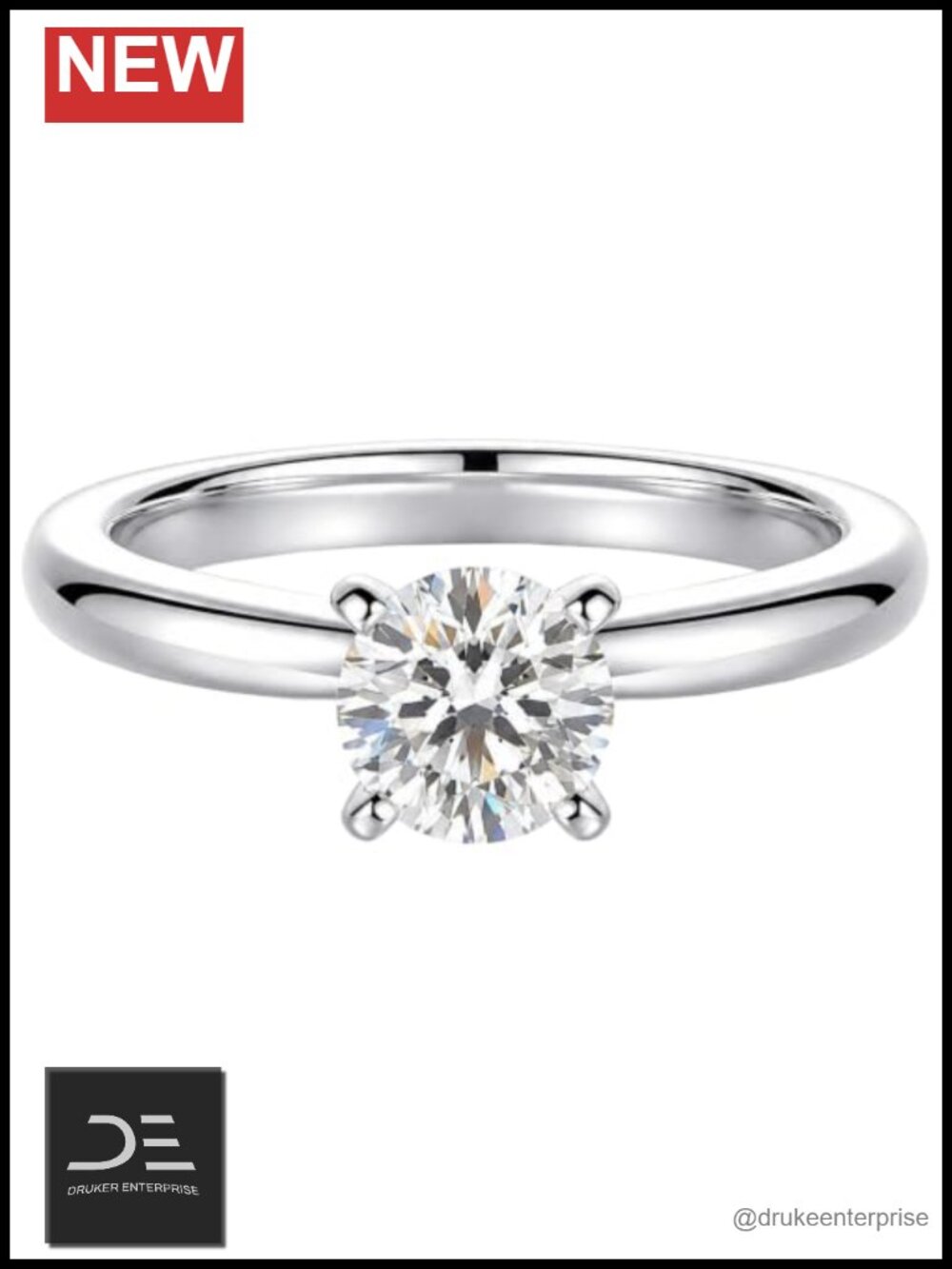 Lab Grown Diamond Engagement Ring Solitaire 4 Prong S925 Sterling Silver